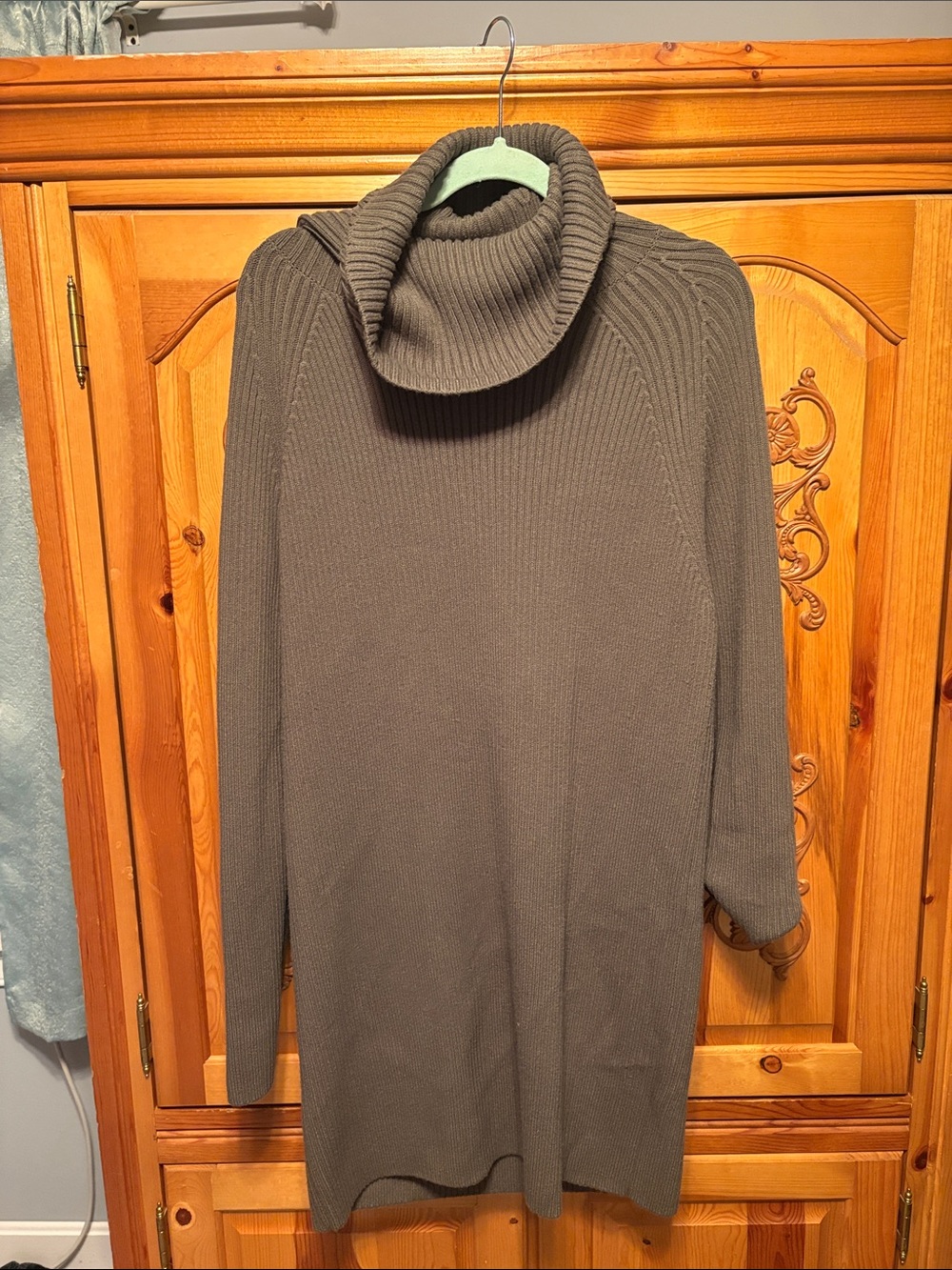 French Connection Turtleneck Ribbed Knit Sweater Dress - khaki green